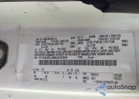 2011 Ford E-250 Commercial из США, поврежденный, VIN 1FTNE2EL4BDA70585